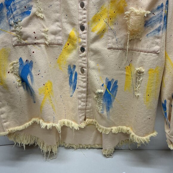 POL LARGE DENIM JACKET PAINTED & DISTRESSED! 25.50" PTP - Picture 5 of 11